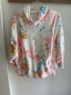 FP Movement by Free People Marble Tie-Dye Hoodie in White, Pink, Blue, Gold